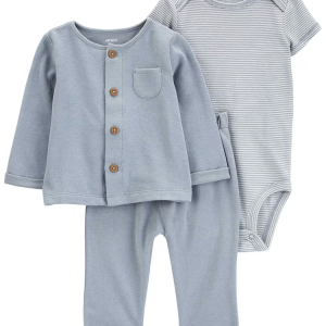 Conjunto longo bebê 3 peças listrado com bolso multicor | Carter's