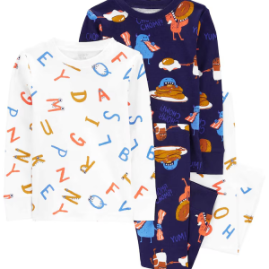 Pijama longo bebê 4 peças listrado monstrinho e letras multicor |