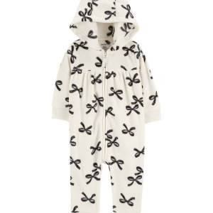 Macacão bebê de fleece laços com capuz branco | Carter's