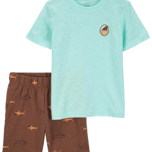 Conjunto curto infantil 2 peças flamê tubarões multicor |