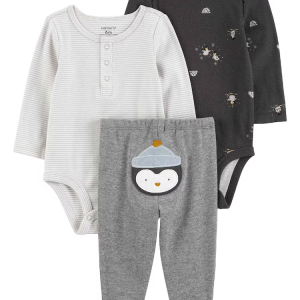 Conjunto longo bebê 3 peças bordado pinguim multicor | Carter's