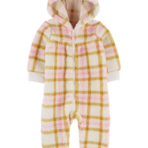 Macacão bebê peluciado com capuz xadrez bege | Carter's