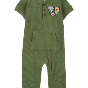 Macacão bebê texturizado bolso canguru verde |