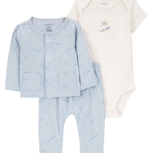 Conjunto longo bebê 3 peças avião de papel e sol multicor |