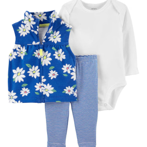 Conjunto Bebê Carter's 3 Peças Floral Listrado Azul/Branco Tam RN a 24 Meses