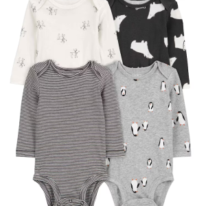 Kit body bebê 4 peças manga longa com estampa multicor |