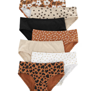 Kit calcinha infantil 7 peças estampado bege |