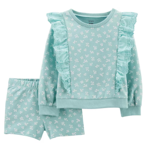 Conjunto Infantil  2 Peças Floral Verde Água Tam 2 a 5