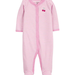 Macacão bebê listrado com botões cereja rosa | Carter's