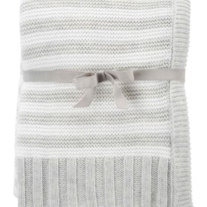 Manta bebê de tricot listrada branca |