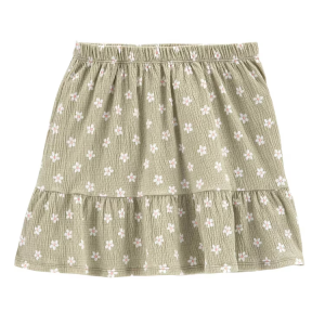 Saia Curta Infantil Babados Floral Verde Tam 6 a 8