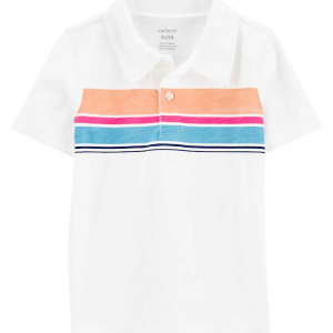 Camisa polo infantil com botões listrada branca |