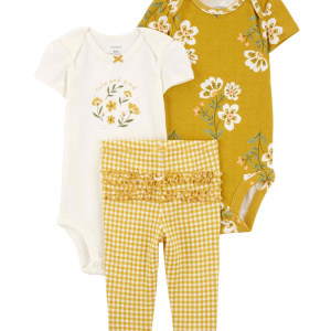 Conjunto curto bebê 3 peças babados floral com faixa multicor | Carter's
