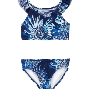 Biquíni infantil com babados mar azul |