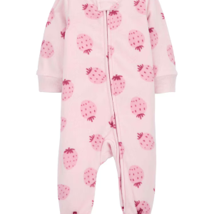 Macacão bebê fleece pézinhos de morango rosa | Carter's