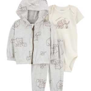 Conjunto longo de moletom bebê 3 peças elefante multicor |