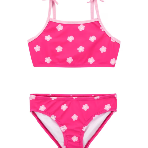 Biquíni infantil alças finas de floral rosa |