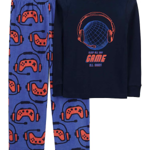 Pijama longo infantil 2 peças em fleece game azul |
