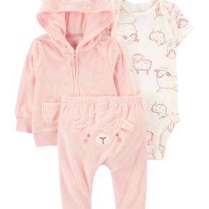 Conjunto longo bebê 3 peças fleece capuz ovelhas multicor | Carter's 