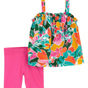 Conjunto curto infantil 2 peças com elástico floral multicor |