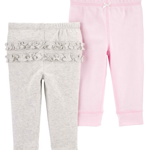 Kit Calça Bebê Carter's 2 Peças Babados Cinza/Rosa Claro Tam PREM a 24 Meses