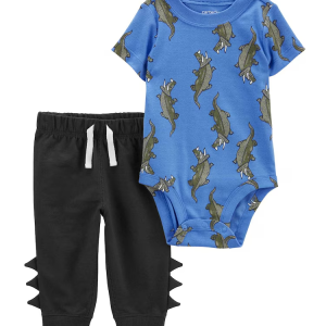 Conjunto longo bebê 2 peças dinossauro azul |