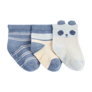 Kit meia bebê 3 pares listras panda multicor |