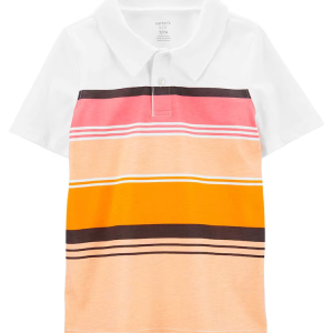 Camisa Polo Infantil Faixas Branca/laranja Tam 6 a 8