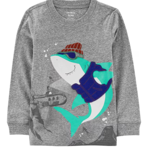 Camiseta infantil tubarão manga longa cinza |