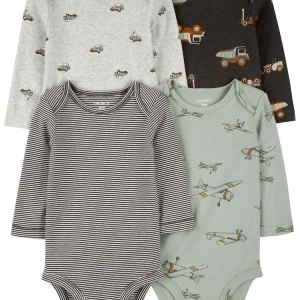 Kit body bebê 4 peças manga longa aviões e carros multicor |