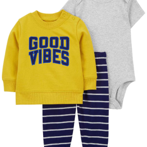 Conjunto longo de moletom bebê 3 peças good vibes multicor |