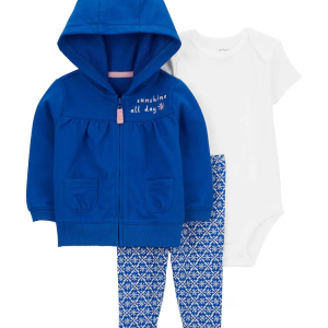 Conjunto longo de moletom bebê 3 peças capuz floral multicor | Carter's