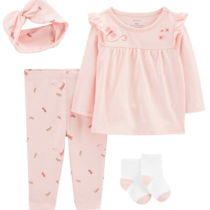 Conjunto longo bebê 4 peças com faixa borboletinhas rosa | Carter's 