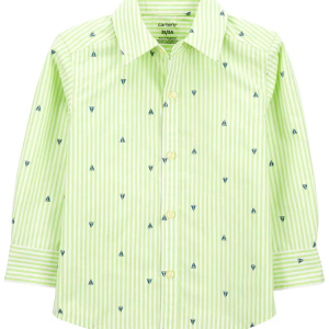 Camisa infantil com colarinho listrada barquinhos verde |