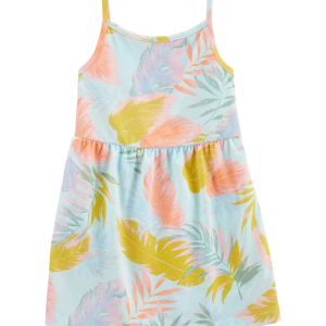 Vestido infantil folhagens regata azul |