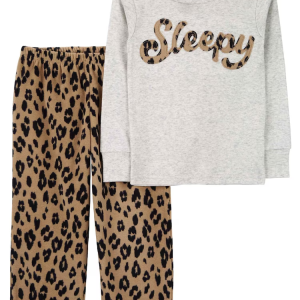 Pijama longo infantil 2 peças fleece onça multicor |