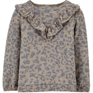Blusa Infantil Manga Longa Babados Animal Print Multicor Tam 2 a 5