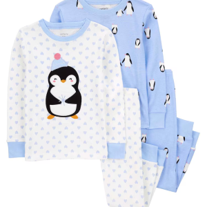 Pijama longo bebê 4 peças pinguim e corações multicor | Carter's