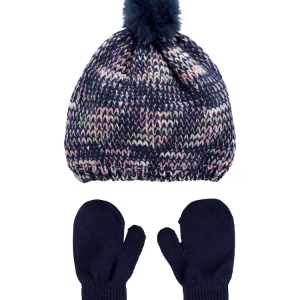 Kit Gorro e Par de Luvas Bebê Tricõ Azul Marinho Tam 0 a 24 Meses