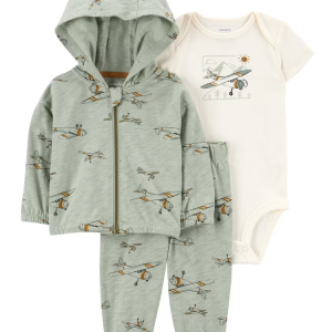 Conjunto longo de moletom bebê 3 peças avisão com zíper multicor |